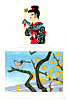 Senpan Maekawa 1888-1960 - Country Girl and Bird (Two Small Prints) - artelino Art Auctions. Senpan Maekawa 1888-1960 - Country Girl and Bird (Two Small Prints)
