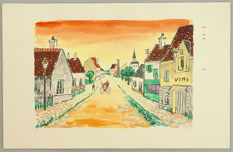 Shiro Aoki fl.ca. 1980-2000 - Red Sunset in France - artelino Art Auctions. Shiro Aoki fl.ca. 1980-2000 - Red Sunset in France