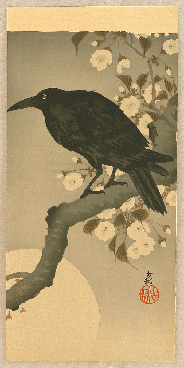 Ohara Koson: Crow and Full Moon - Artelino - Ukiyo-e Search