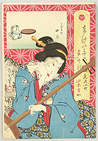 Kunichika Toyohara 1835-1900 - Thirty-six Famous Restaurants in Tokyo - Shamisen PLayer - artelino Art Auctions. Kunichika Toyohara 1835-1900 - Thirty-six Famous Restaurants in Tokyo - Shamisen PLayer