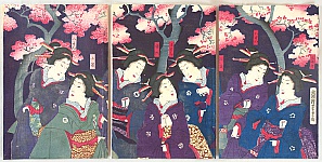 Yoshitora Utagawa active ca. 1840-1880 - Beauties in Cherry Blossom Evening - artelino Art Auctions. Yoshitora Utagawa active ca. 1840-1880 - Beauties in Cherry Blossom Evening