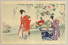 Chikanobu Toyohara 1838-1912 - Twelve Months - Peony and Wisteria - artelino Art Auctions. Chikanobu Toyohara 1838-1912 - Twelve Months - Peony and Wisteria