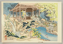 Chiura Obata 1885 - 1975 - Deer in Japanese Garden - Trial Proof - artelino Art Auctions. Chiura Obata 1885 - 1975 - Deer in Japanese Garden - Trial Proof
