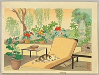 Chiura Obata 1885 - 1975 - Cat on a Poach - Trial Proof - artelino Art Auctions. Chiura Obata 1885 - 1975 - Cat on a Poach - Trial Proof