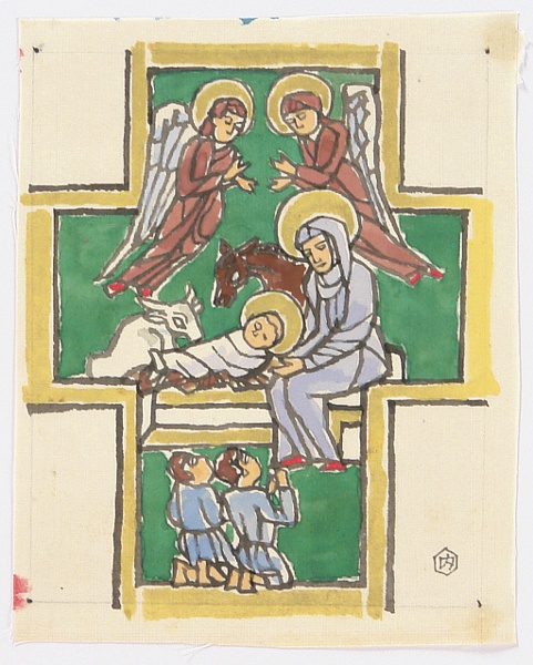 Eiichi Kotozuka 1906-1979 - Birth of Christ - Watercolor on Silk