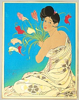Paul Jacoulet 1902-1960 - The Spray of Anthurium Flowers, Angur - La Gerbe D'Anthurium, Angur - artelino Art Auctions. Paul Jacoulet 1902-1960 - The Spray of Anthurium Flowers, Angur - La Gerbe D'Anthurium, Angur