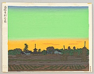 Unichi Hiratsuka 1895-1997 - Village of Horyu Temple in the Sunset Color - artelino Art Auctions. Unichi Hiratsuka 1895-1997 - Village of Horyu Temple in the Sunset Color