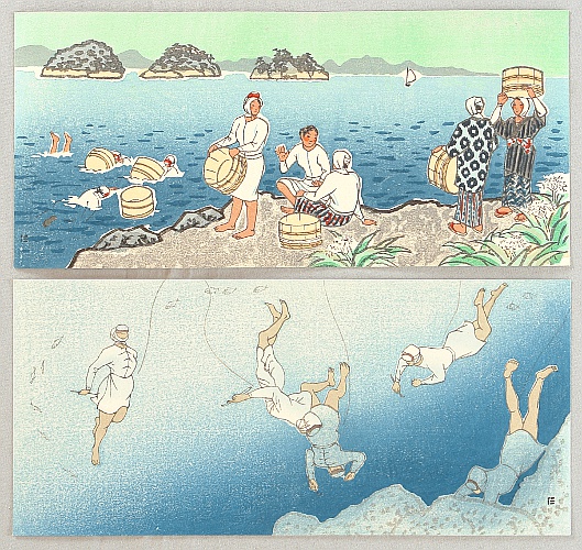 Nisaburo Ito 1910-1988 - Abalone Divers - 2 Sets of Triptich Postcards