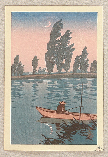 Hasui Kawase 1883-1957 - Angler and Crescent Moon - artelino Art Auctions. Hasui Kawase 1883-1957 - Angler and Crescent Moon