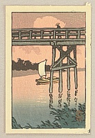 Hasui Kawase 1883-1957 - Bridge and Sail Boat - artelino Art Auctions. Hasui Kawase 1883-1957 - Bridge and Sail Boat