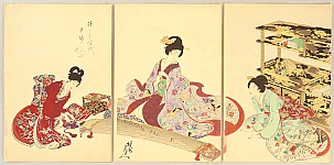 Chikanobu Toyohara 1838-1912 - Court Ladies in Tokugawa Era - Playing Koto - artelino Art Auctions. Chikanobu Toyohara 1838-1912 - Court Ladies in Tokugawa Era - Playing Koto
