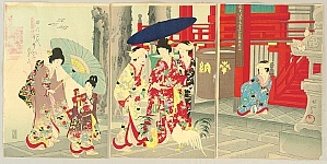 Chikanobu Toyohara 1838-1912 - Court Ladies in Tokugawa Era - Going to Asakusa Temple - artelino Art Auctions. Chikanobu Toyohara 1838-1912 - Court Ladies in Tokugawa Era - Going to Asakusa Temple