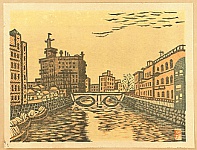 Unichi Hiratsuka 1895-1997 - Recollections of Tokyo - Sukiya Bridge - artelino Art Auctions. Unichi Hiratsuka 1895-1997 - Recollections of Tokyo - Sukiya Bridge