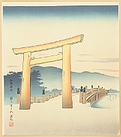Tomikichiro Tokuriki 1902-1999 - 15 Views of Kyoto - Torii at Ise Shrine - artelino Art Auctions. Tomikichiro Tokuriki 1902-1999 - 15 Views of Kyoto - Torii at Ise Shrine