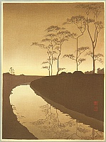 Koho Shoda 1871?-1946? - Canal under the Moonlight - Sepia - artelino Art Auctions. Koho Shoda 1871?-1946? - Canal under the Moonlight - Sepia