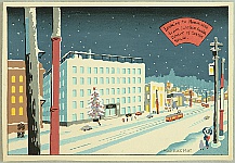 Toshiro Maeda 1904-1990 - Christmas in Honmachi, Osaka - artelino Art Auctions. Toshiro Maeda 1904-1990 - Christmas in Honmachi, Osaka