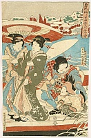 On a Ferry Boat in Snow - By Kunisada Utagawa