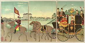 Yasuji Inoue 1864-1889 - Meiji Emperor in Horse Carriage - artelino Art Auctions. Yasuji Inoue 1864-1889 - Meiji Emperor in Horse Carriage