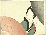 Eisen Tomioka 1864-1905 - Beauty and Umbrellas - artelino Art Auctions. Eisen Tomioka 1864-1905 - Beauty and Umbrellas