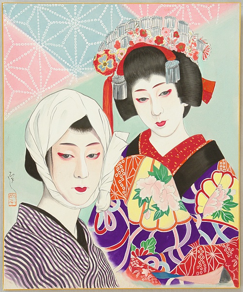 Hisashi Yamamoto 1905 - ? - Kabuki - Lovers, Jihei and Koharu - artelino Art Auctions. Hisashi Yamamoto 1905 - ? - Kabuki - Lovers, Jihei and Koharu