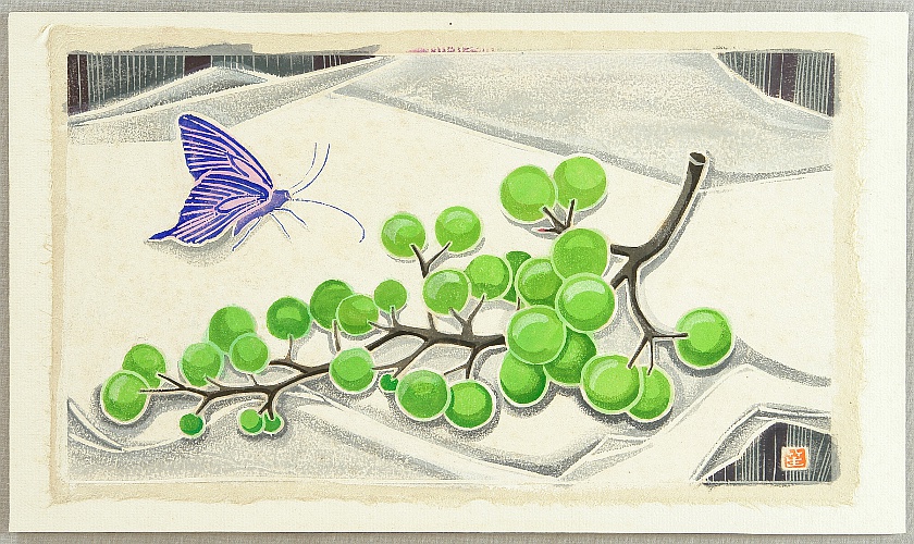 Shoko Abe fl.ca. 1980s - Grapes and Butterfly - artelino Art Auctions. Shoko Abe fl.ca. 1980s - Grapes and Butterfly