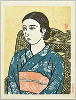 Unichi Hiratsuka 1895-1997 - Beauty in Blue Kimono - artelino Art Auctions. Unichi Hiratsuka 1895-1997 - Beauty in Blue Kimono