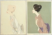 Keiichi Takasawa 1914-1984 - Beauty in Striped Kimono - Study and Proof Prints - artelino Art Auctions. Keiichi Takasawa 1914-1984 - Beauty in Striped Kimono - Study and Proof Prints