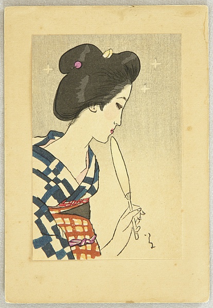 Yumeji Takehisa 1884-1934 - Small Works by Yumeji - Beauty with Fan - artelino Art Auctions. Yumeji Takehisa 1884-1934 - Small Works by Yumeji - Beauty with Fan