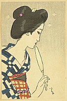 Yumeji Takehisa 1884-1934 - Small Works by Yumeji - Beauty with Fan - artelino Art Auctions. Yumeji Takehisa 1884-1934 - Small Works by Yumeji - Beauty with Fan