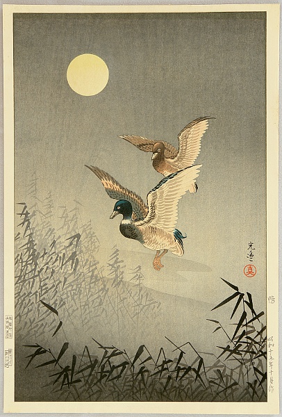 Koitsu Tsuchiya 1870-1949 - Mullard Ducks in Fullmoon Night - artelino Art Auctions. Koitsu Tsuchiya 1870-1949 - Mullard Ducks in Fullmoon Night
