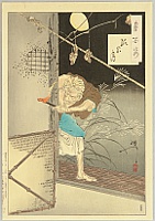Yoshitoshi Tsukioka (Taiso) 1839-1892 - Moon of the Lonely House - Tsuki Hyakushi # 85 - artelino Art Auctions. Yoshitoshi Tsukioka (Taiso) 1839-1892 - Moon of the Lonely House - Tsuki Hyakushi # 85