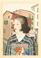 Shuho Taki active in 1930s - Japanese Girl in Port City - Kindai Reijin Gafu - artelino Art Auctions. Shuho Taki active in 1930s - Japanese Girl in Port City - Kindai Reijin Gafu