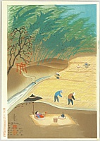 Bakufu Ono 1888-1976 - Harvesting Rice in Autumn - artelino Art Auctions. Bakufu Ono 1888-1976 - Harvesting Rice in Autumn