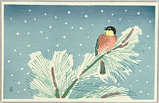 Tomikichiro Tokuriki 1902-1999 - Bird in Snowy Day - artelino Art Auctions. Tomikichiro Tokuriki 1902-1999 - Bird in Snowy Day