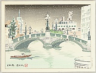 Tomikichiro Tokuriki 1902-1999 - Four Seasons of Tokyo - Nihonbashi Bridge in Snow - artelino Art Auctions. Tomikichiro Tokuriki 1902-1999 - Four Seasons of Tokyo - Nihonbashi Bridge in Snow
