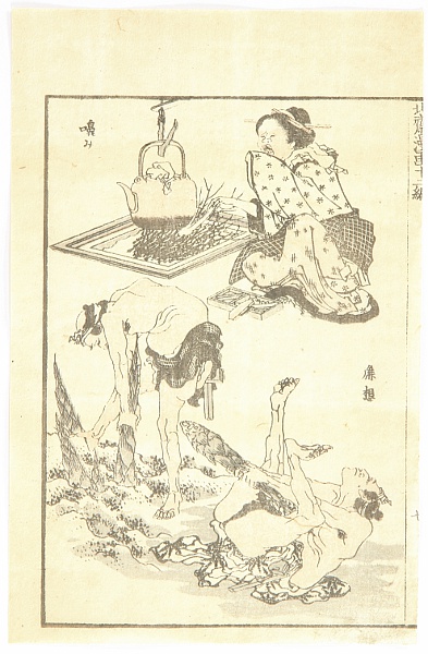 Hokusai Katsushika 1760-1849 - Hokusai Manga Vol. 12 -  Sneezing, Pulling Bamboo Shoots