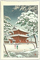 Koitsu Tsuchiya 1870-1949 - Zojo-ji Temple in Snow - artelino Art Auctions. Koitsu Tsuchiya 1870-1949 - Zojo-ji Temple in Snow