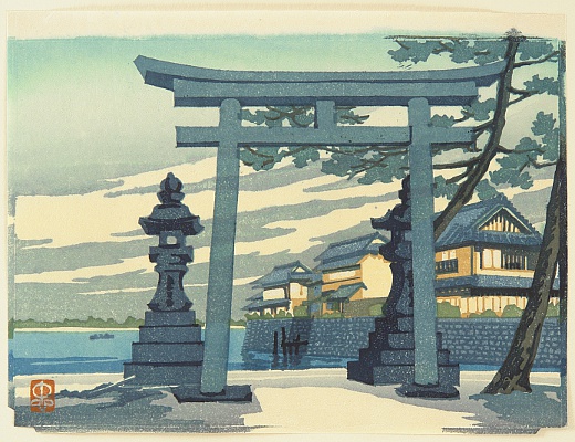Tadahiro Hashiba 1894-1989 - One Hundred Famous Views of Kuwana - Sumiyoshi Bay - artelino Art Auctions. Tadahiro Hashiba 1894-1989 - One Hundred Famous Views of Kuwana - Sumiyoshi Bay