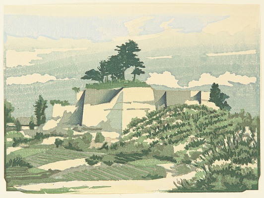 Tadahiro Hashiba 1894-1989 - One Hundred Famous Views of Kuwana - Stone Walls - artelino Art Auctions. Tadahiro Hashiba 1894-1989 - One Hundred Famous Views of Kuwana - Stone Walls