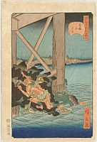 Hirokage Utagawa active 1855 - 65 - Humorous Scenes at the Famous Places of Edo - Thunder God and Kappa Monster - artelino Art Auctions. Hirokage Utagawa active 1855 - 65 - Humorous Scenes at the Famous Places of Edo - Thunder God and Kappa Monster