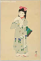 Keigetsu Kikuchi 1879-1955 - Girl and Rabbit - artelino Art Auctions. Keigetsu Kikuchi 1879-1955 - Girl and Rabbit