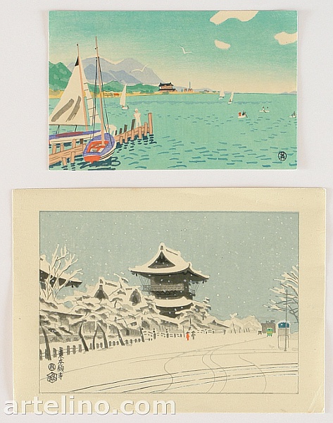 Eiichi Kotozuka 1906-1979 - Biwa Lake and Higashi-Hongan Temple - artelino Art Auctions. Eiichi Kotozuka 1906-1979 - Biwa Lake and Higashi-Hongan Temple