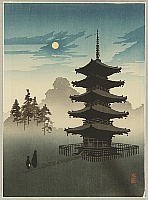 Eijiro Kobayashi active 1930's - Pagoda at Night - artelino Art Auctions. Eijiro Kobayashi active 1930's - Pagoda at Night