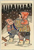 Kiyoshi Saito 1907-1997 - Children in Snow - artelino Art Auctions. Kiyoshi Saito 1907-1997 - Children in Snow
