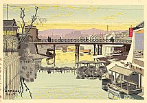 Takeji Asano 1900-1999 - Sunset Glow at Kyobashi Bridge - artelino Art Auctions. Takeji Asano 1900-1999 - Sunset Glow at Kyobashi Bridge