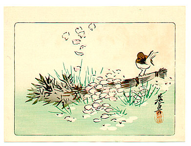 Zeshin Shibata 1807-1891 - Sparrow on a Broom  - Hana Kurabe