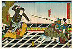 Hironobu Kinoshita active ca. 1851-72 - Battle on the Roof - Satomi Hakkenden - artelino Art Auctions. Hironobu Kinoshita active ca. 1851-72 - Battle on the Roof - Satomi Hakkenden