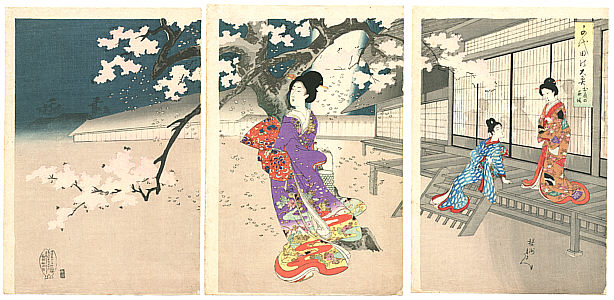 Chikanobu Toyohara 1838-1912 - Beauties and Night Blossoms - artelino Art Auctions. Chikanobu Toyohara 1838-1912 - Beauties and Night Blossoms