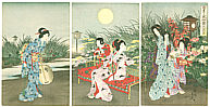 Chikanobu Toyohara 1838-1912 - Garden at Night - artelino Art Auctions. Chikanobu Toyohara 1838-1912 - Garden at Night