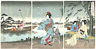 Chikanobu Toyohara 1838-1912 - Chasing Fireflies - artelino Art Auctions. Chikanobu Toyohara 1838-1912 - Chasing Fireflies